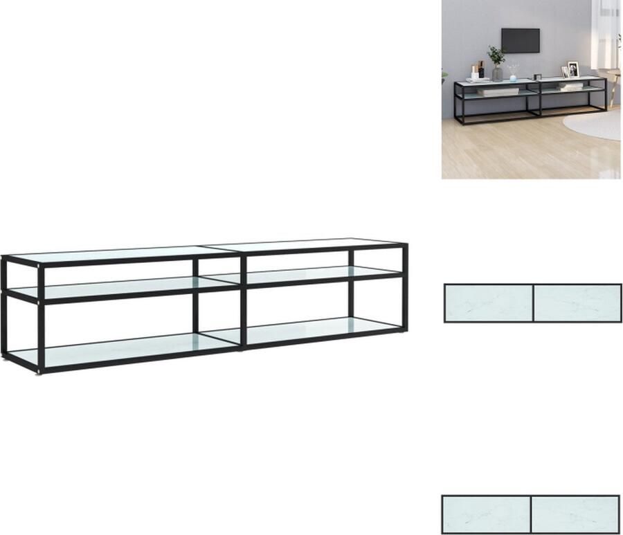 VidaXL Televisiekast Stereokast 180 x 40 x 40.5 cm Gehard Glas Zwart en Witmarmer Montage Vereist Kast