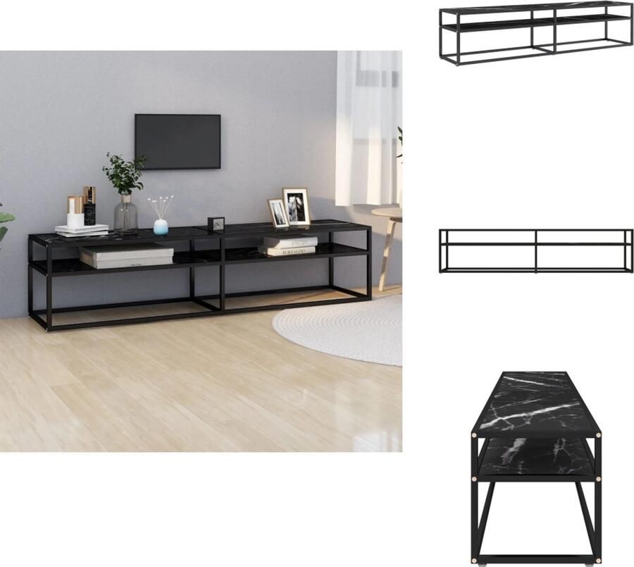 VidaXL Tv-meubel Tv-meubelen Tv Kast Opbergkast Tv-meubel 180x40x40 5 cm gehard glas zwartmarmerkleurig