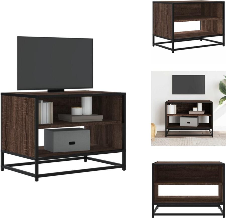 The Living Store Tv-meubel 61x40x46 cm bewerkt hout metaal bruin eikenkleur Tv Meubel Salontafel Houten Tv Stand Industrieel Tv Meubel Opbergruimte - Foto 2