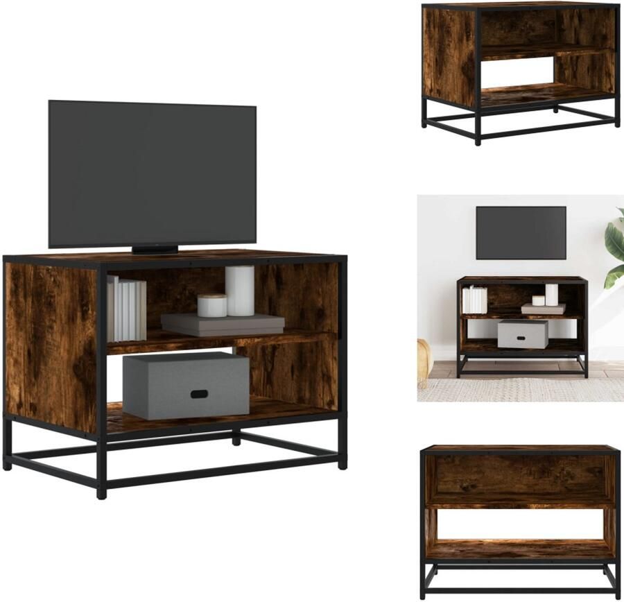 The Living Store Tv-meubel 61x40x46 cm bewerkt hout metaal gerookt eikenkleurig Tv-meubel Salontafel Industrieel Design Houten Tv-meubel Tv-opstelling - Foto 2