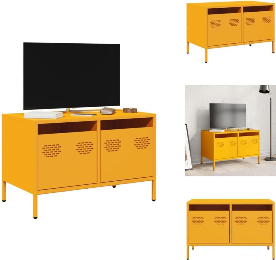 VidaXL Tv-meubel Tv-meubelen Tv Kast Opbergkast Tv-meubel 68x39x43 5 cm koudgewalst staal mosterdgeel
