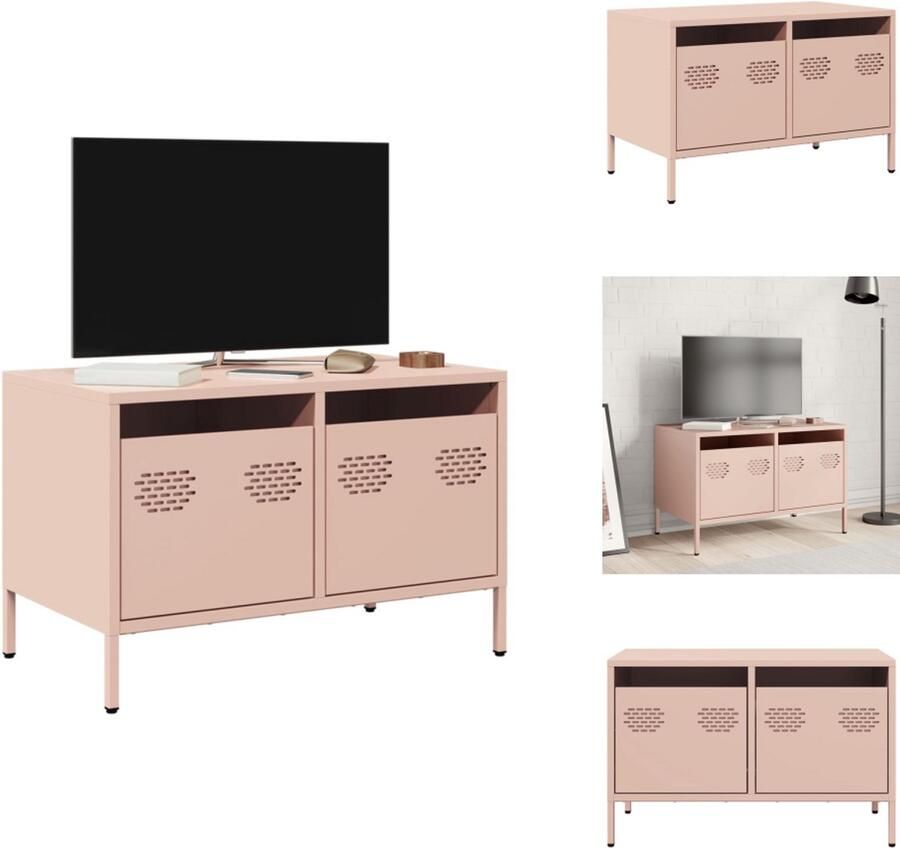 VidaXL Tv-meubel Tv-meubelen Tv Kast Opbergkast Tv-meubel 68x39x43 5 cm koudgewalst staal roze