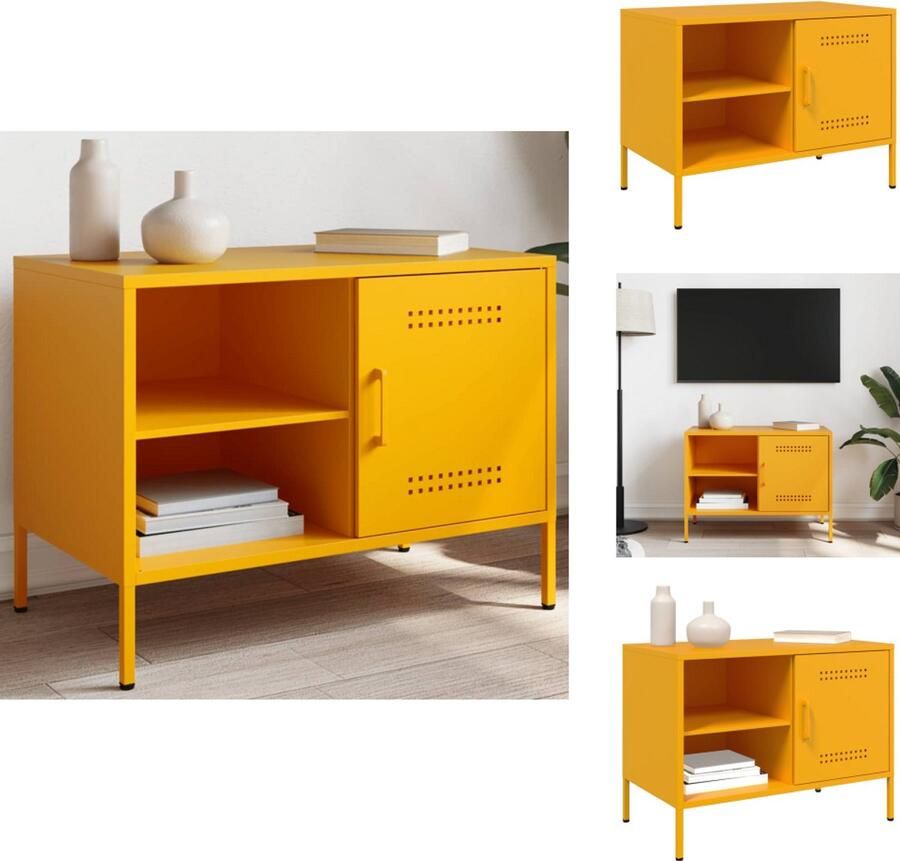 VidaXL Tv-meubel Tv-meubelen Tv Kast Opbergkast Tv-meubel 68x39x50 5 cm staal mosterdgeel