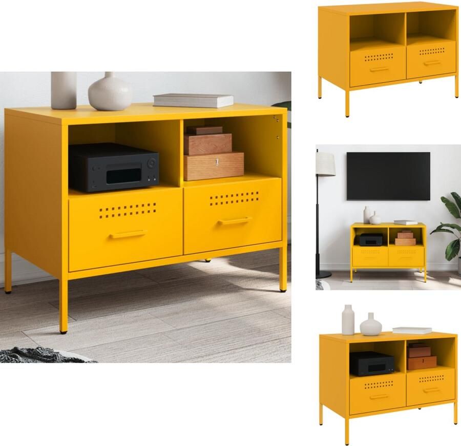 VidaXL Tv-meubel Tv-meubelen Tv Kast Opbergkast Tv-meubel 68x39x50 5 cm staal mosterdgeel - Foto 2