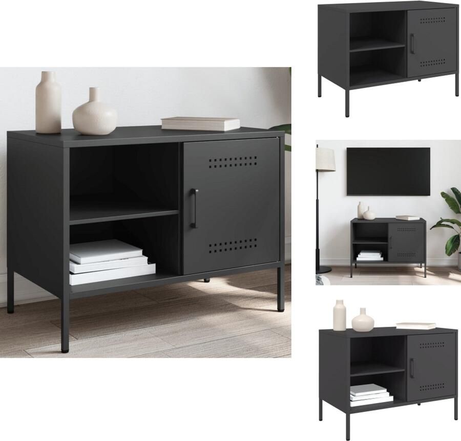 The Living Store Tv-meubel 68x39x50 5 cm staal zwart Tv-meubel Industrieel Tv-meubel Staal Tv-meubel Zwart Tv-meubel Salontafel - Foto 3