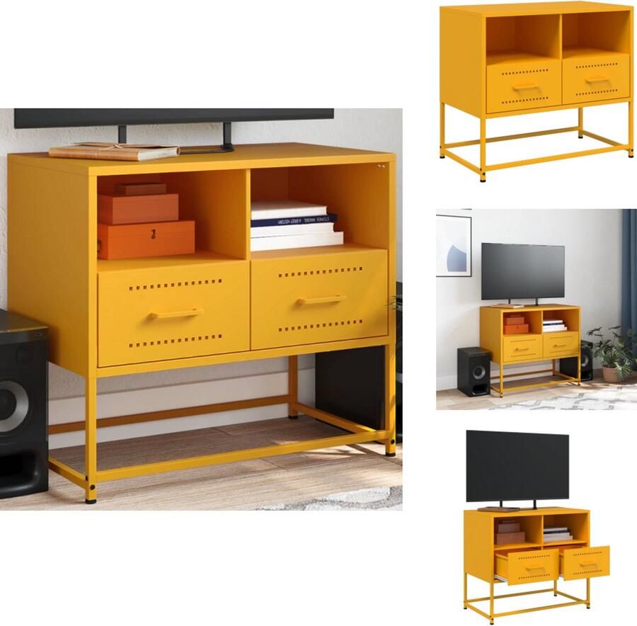 VidaXL Tv-meubel Tv-meubelen Tv Kast Opbergkast Tv-meubel 68x39x60 5 cm staal mosterdgeel