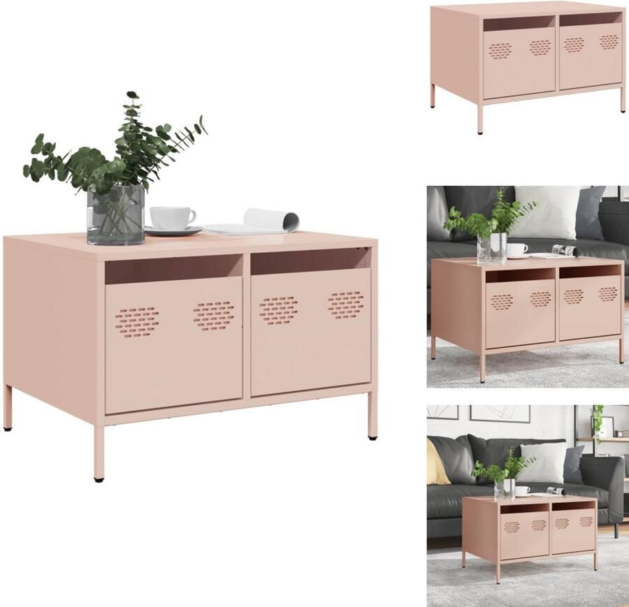 The Living Store Tv-meubel 68x50x43 5 cm koudgewalst staal roze Tv-meubel Industrieel Design Roestvrijstalen Tv-stand Salontafel Televisiescherm Standaard - Foto 2
