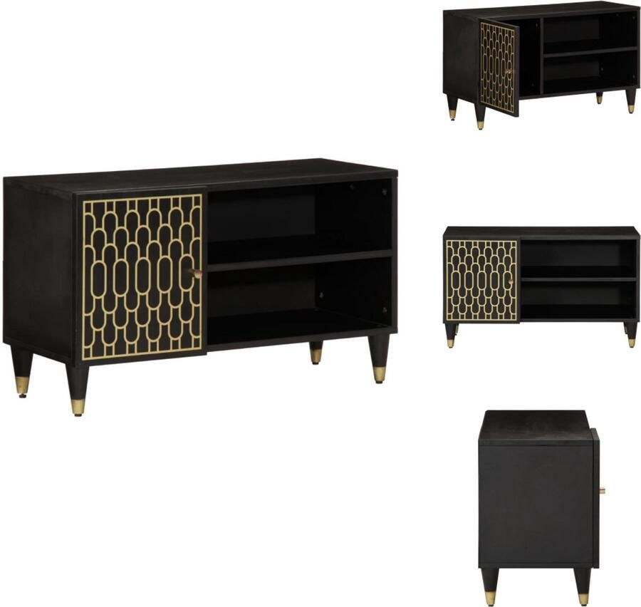 The Living Store Tv-meubel 80x31 5x46 cm massief mangohout Tv Kast Retro Tv Stand Houten Tv Meubel Mangohout Tv Kast Vintage Tv Kast