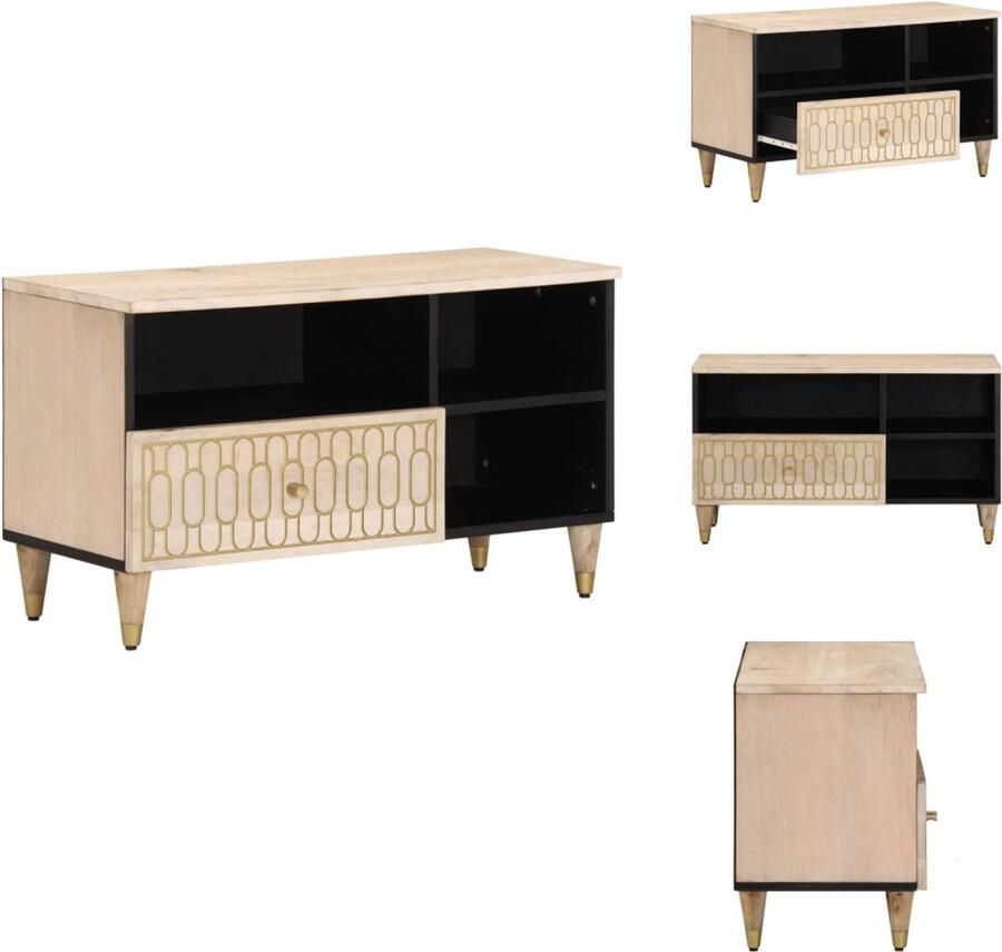 The Living Store Tv-meubel 80x33x46 cm massief mangohout TV-meubel Mangohout Vintage Industrieel Salontafel - Foto 2