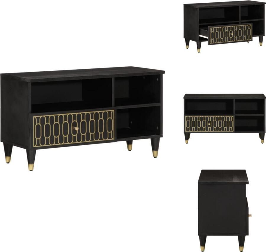 The Living Store Tv-meubel 80x33x46 cm massief mangohout TV-meubel Mangohout Vintage Industrieel Salontafel