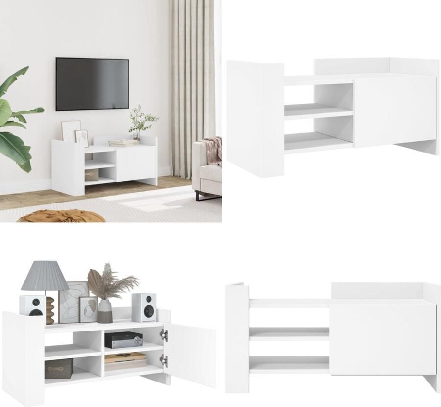 The Living Store Tv-meubel 80x35x40 cm bewerkt hout wit Tv Meubel Tv Kast Opbergruimte Houten Tv Stand Witte Tv Tafel - Foto 2