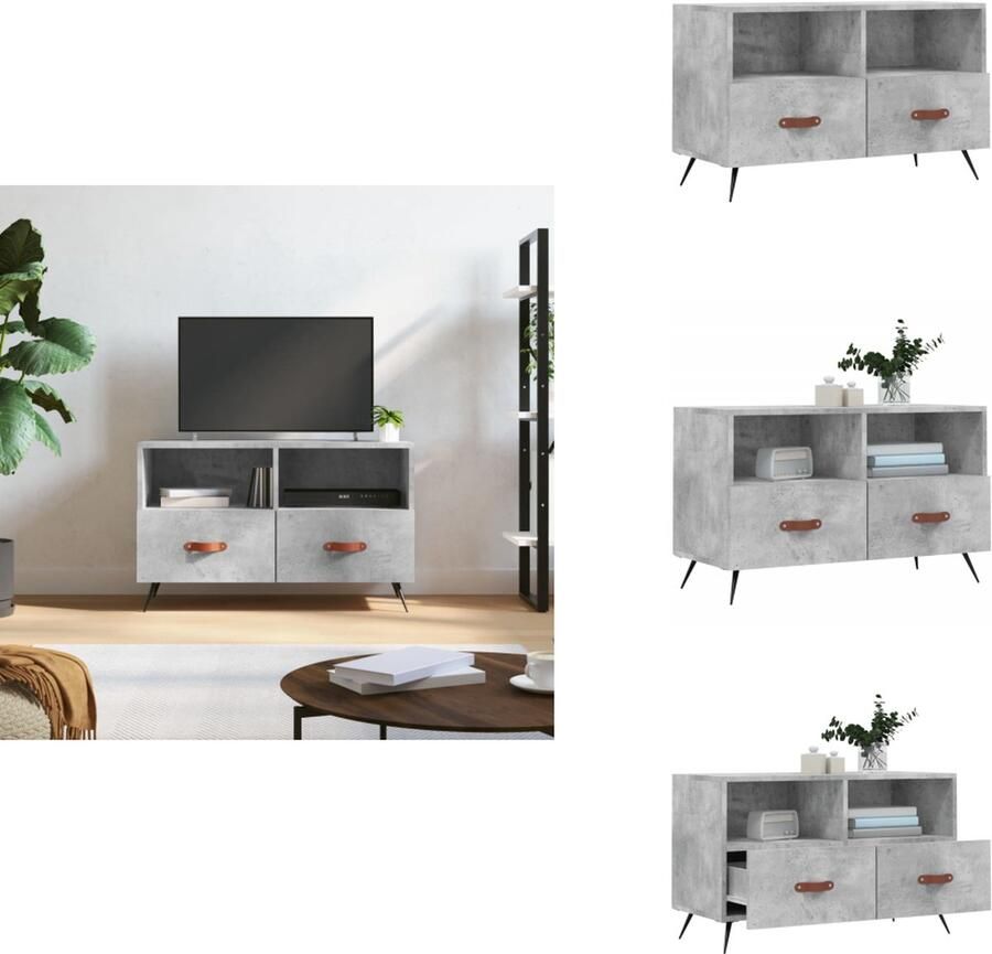 VidaXL TV-meubel Betongrijs 80 x 36 x 50 cm Stevig houten ontwerp 2 vakken en 2 lades Kalme stijl met ijzeren poten Kast