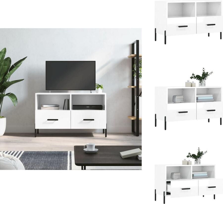 VidaXL Tv-meubel Tv-meubelen Tv Kast Opbergkast Tv-meubel 80x36x50 cm bewerkt hout hoogglans wit