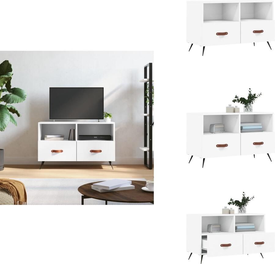 The Living Store Televisiekast Wood Wit 80 x 36 x 50 cm Opbergruimte en Presenteerfunctie Televisiekast Houten Kast Tv Stand Mediakast Opbergruimte - Foto 2