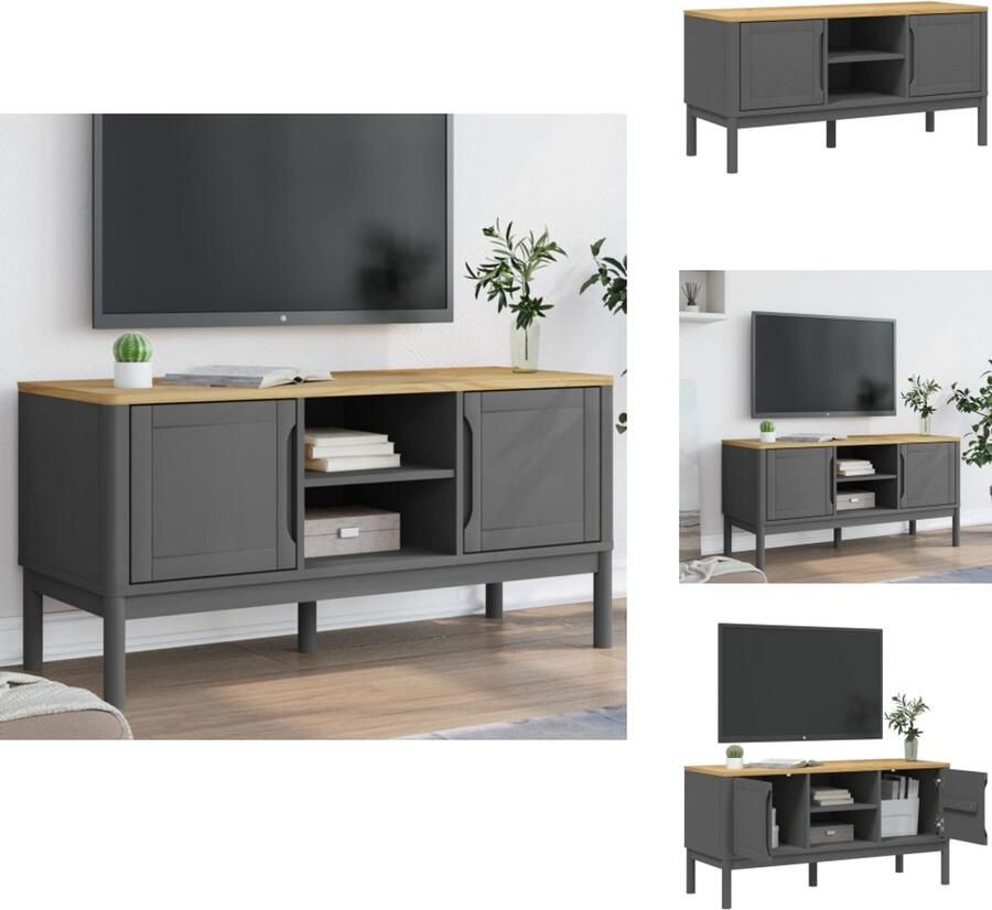 VidaXL Tv-meubel Tv-meubelen Tv Kast Opbergkast Tv-meubel FLORO 114x43x55 cm massief grenenhout grijs