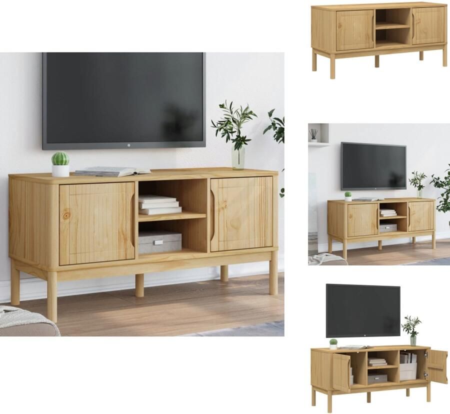 VidaXL Tv-meubel Tv-meubelen Tv Kast Opbergkast Tv-meubel FLORO 114x43x55 cm massief grenenhout wasbruin