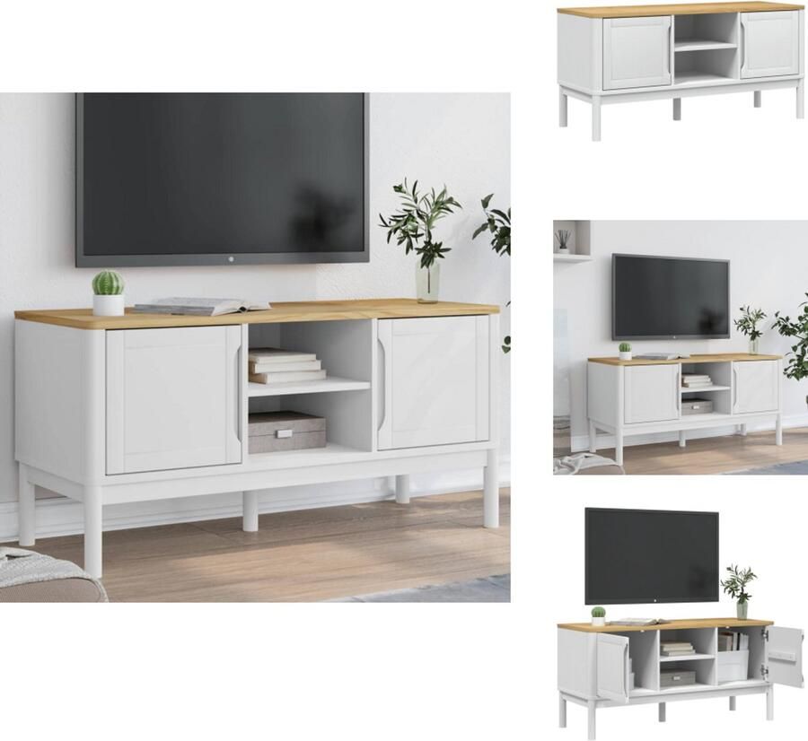 VidaXL Tv-meubel Tv-meubelen Tv Kast Opbergkast Tv-meubel FLORO 114x43x55 cm massief grenenhout wit