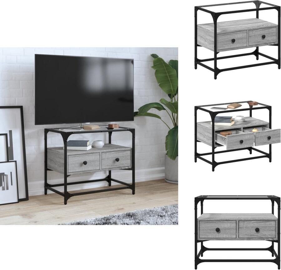 VidaXL Tv-meubel Tv-meubelen Tv Kast Opbergkast Tv-meubel met glazen blad 60x35x51 cm bewerkt hout grijs sonoma