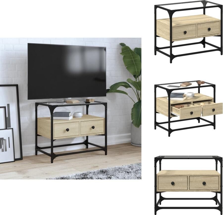 VidaXL Tv-meubel Tv-meubelen Tv Kast Opbergkast Tv-meubel met glazen blad 60x35x51 cm bewerkt hout sonoma eiken