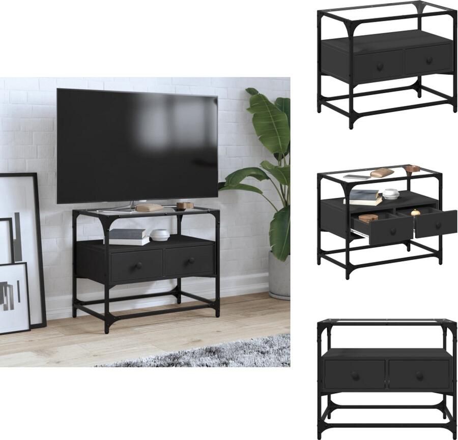 VidaXL Tv-meubel Tv-meubelen Tv Kast Opbergkast Tv-meubel met glazen blad 60x35x51 cm bewerkt hout zwart