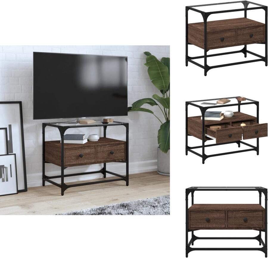 VidaXL Tv-meubel Tv-meubelen Tv Kast Opbergkast Tv-meubel met glazen blad 60x35x51 cm hout bruin eikenkleurig