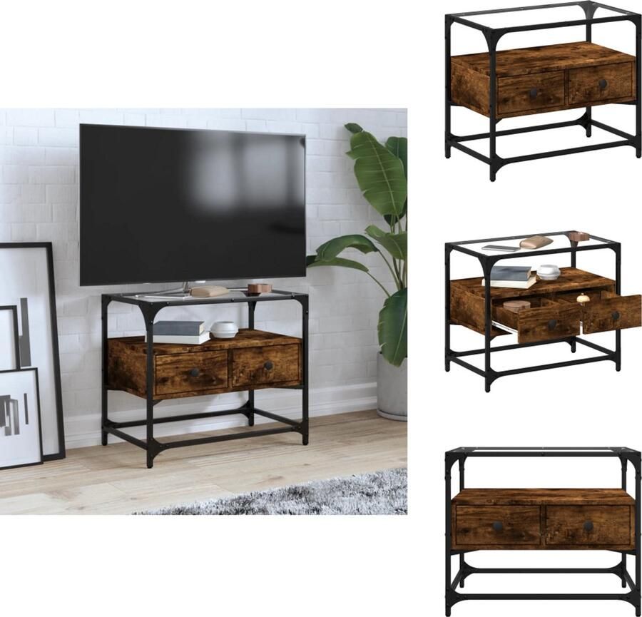 VidaXL Tv-meubel Tv-meubelen Tv Kast Opbergkast Tv-meubel met glazen blad 60x35x51 cm hout gerookt eikenkleurig