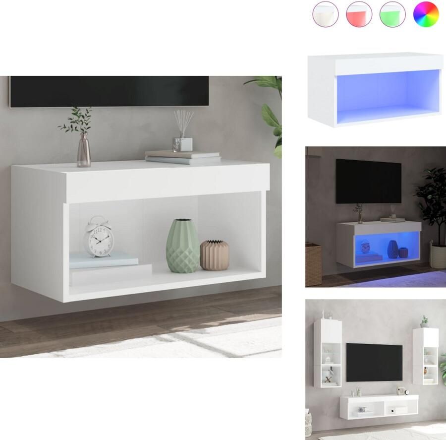 The Living Store Tv-meubel met LED-verlichting 60x30x30 cm wit Tv-meubel Led Tv-meubel Houten Tv-standaard Wandmontage Tv-meubel Opbergruimte Tv-meubel - Foto 2