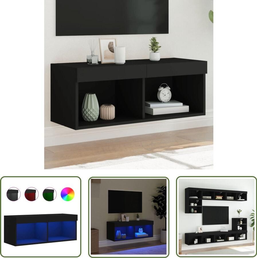 The Living Store Tv-meubel met LED-verlichting 80x30x30 cm zwart Tv-meubel Led-verlichting Houten Tv-meubel Decoratief Tv-meubel Mediabox - Foto 2