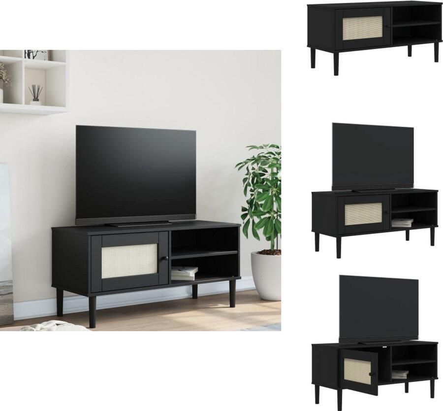 VidaXL Tv-meubel Tv-meubelen Tv Kast Opbergkast Tv-meubel SENJA 106x40x49 cm rattan massief grenenhout zwart