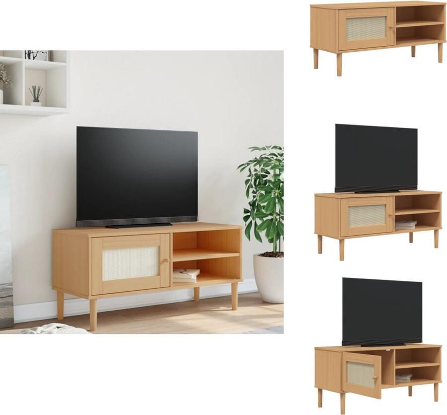 VidaXL Tv-meubel Tv-meubelen Tv Kast Opbergkast Tv-meubel SENJA 106x40x49 cm rattan massief grenenhout bruin