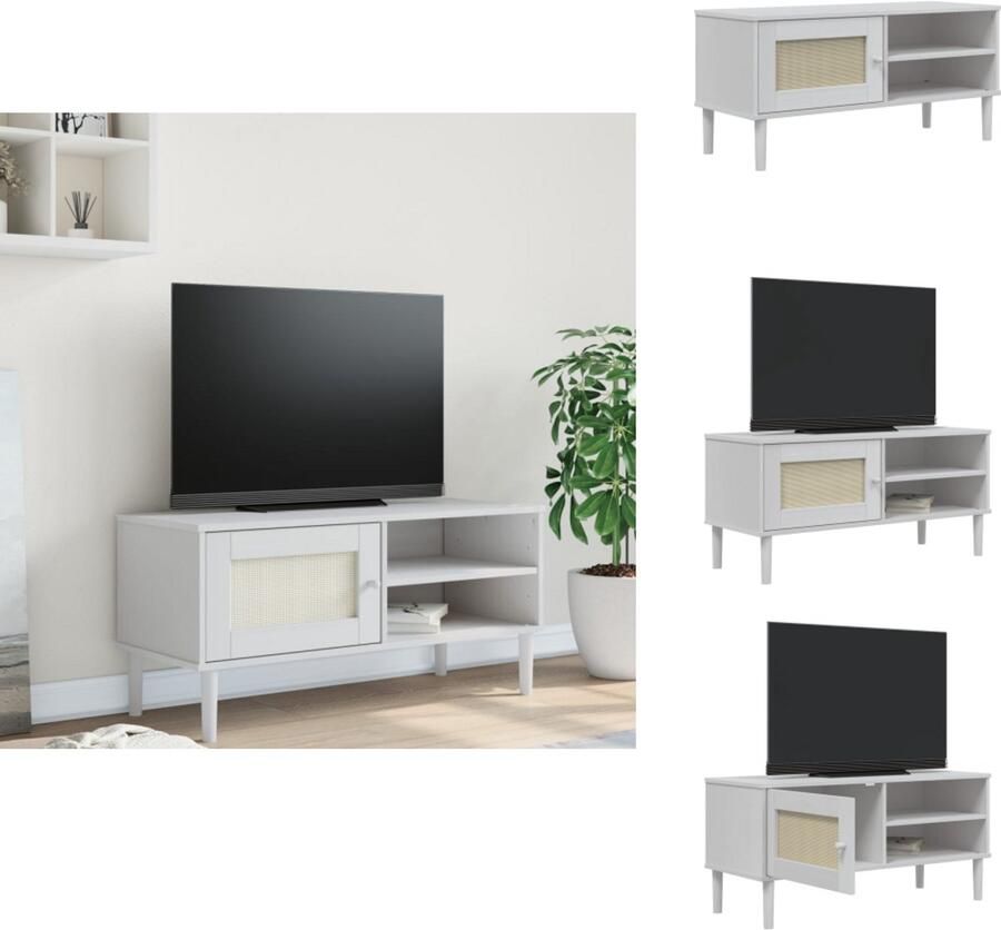VidaXL Tv-meubel Tv-meubelen Tv Kast Opbergkast Tv-meubel SENJA 106x40x49 cm rattan massief grenenhout wit