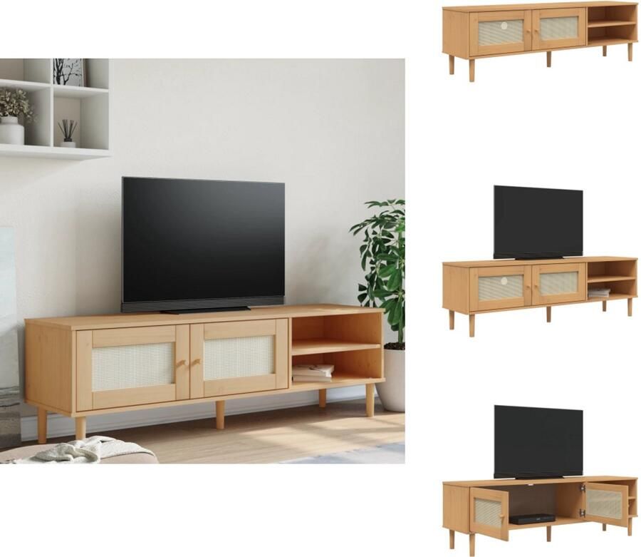 VidaXL Tv-meubel Tv-meubelen Tv Kast Opbergkast Tv-meubel SENJA 158x40x49 cm rattan-look grenenhout bruin