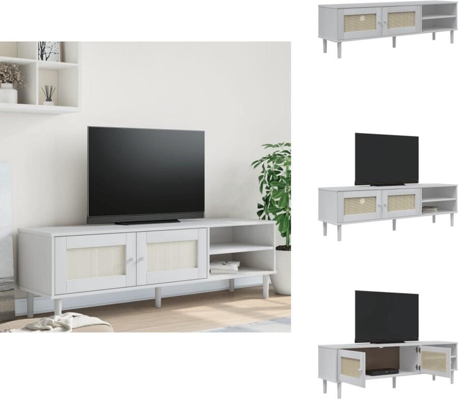 VidaXL Tv-meubel Tv-meubelen Tv Kast Opbergkast Tv-meubel SENJA 158x40x49 cm rattan-look massief grenenhout wit