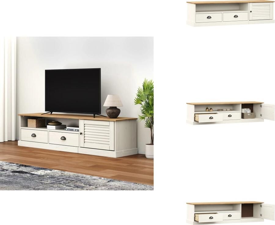 VidaXL Tv-meubel Tv-meubelen Tv Kast Opbergkast Tv-meubel VIGO 156x40x40 cm massief grenenhout wit