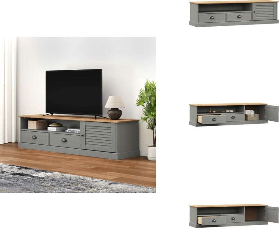 VidaXL Tv-meubel Tv-meubelen Tv Kast Opbergkast Tv-meubel VIGO 156x40x40 cm massief grenenhout grijs