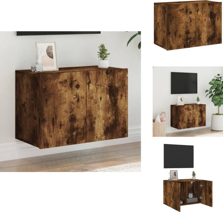 The Living Store Tv-meubel wandgemonteerd 60x30x41 cm gerookt eikenkleurig TV-meubel Wandmontage Houten TV-meubel Rustieke TV-standaard Bergruimte TV-meubel - Foto 3