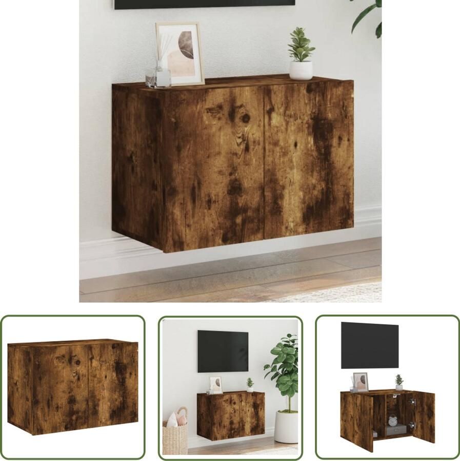 The Living Store Tv-meubel wandgemonteerd 60x30x41 cm gerookt eikenkleurig TV-meubel Wandmontage Houten TV-meubel Rustieke TV-standaard Bergruimte TV-meubel - Foto 2