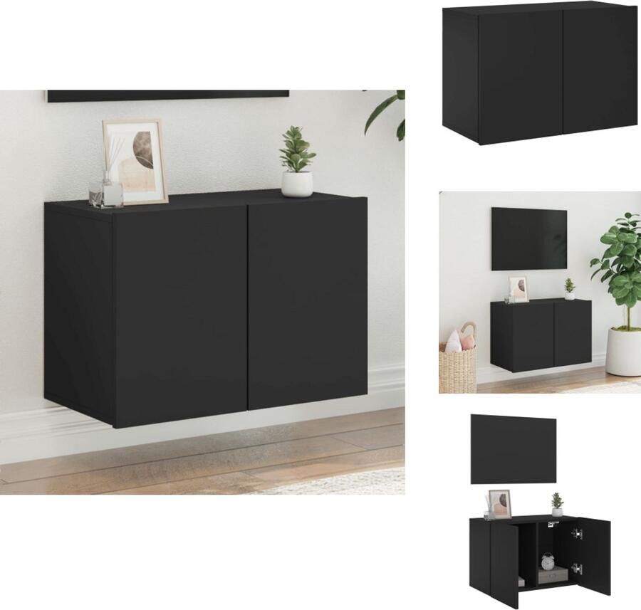 The Living Store Tv-meubel wandgemonteerd 60x30x41 cm zwart Tv-meubel Wandmontage Houten Tv-standaard Kast Zwart Opbergruimte - Foto 4