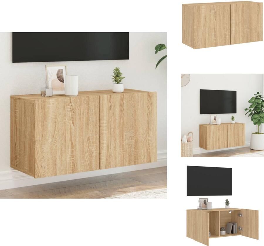 The Living Store Tv-meubel wandgemonteerd 80x30x41 cm sonoma eikenkleurig Tv-meubel Wandmontage Houten Tv-meubel Sonoma Eiken Salontafel - Foto 3