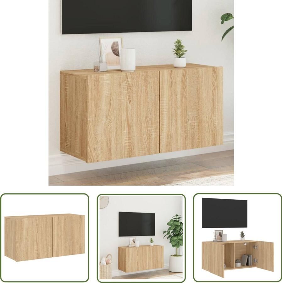 The Living Store Tv-meubel wandgemonteerd 80x30x41 cm sonoma eikenkleurig Tv-meubel Wandmontage Houten Tv-meubel Sonoma Eiken Salontafel - Foto 2