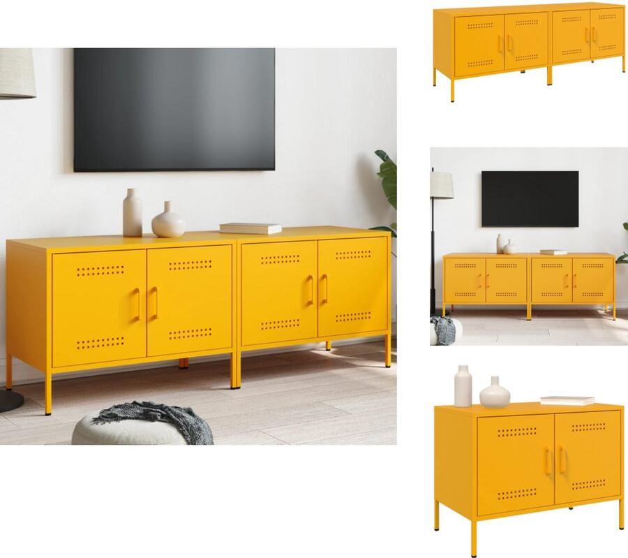 VidaXL Tv-meubel Tv-meubelen Tv Kast Opbergkast Tv-meubelen 2 st 68x39x50 5 cm staal mosterdgeel