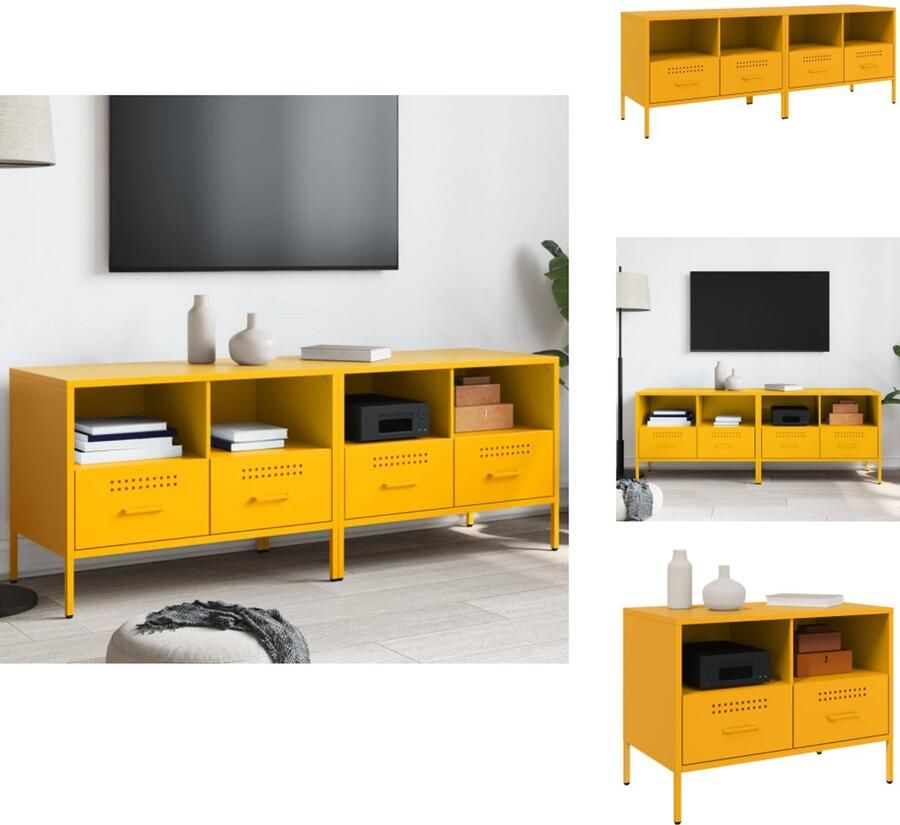 VidaXL Tv-meubel Tv-meubelen Tv Kast Opbergkast Tv-meubelen 2 st 68x39x50 5 cm staal mosterdgeel