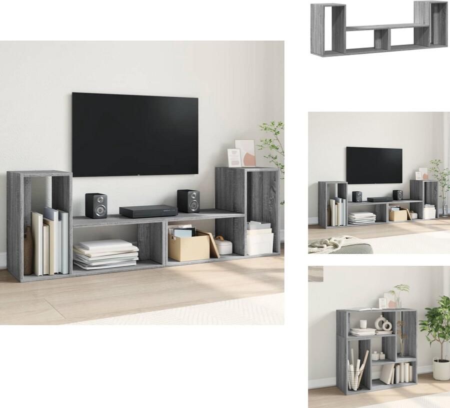 The Living Store Tv-meubelen 2 st 75x30x50 cm bewerkt hout grijs sonoma eiken Tv Meubel Salontafel Houten Tv Kast Grijze Tv Kast Media Kast - Foto 2
