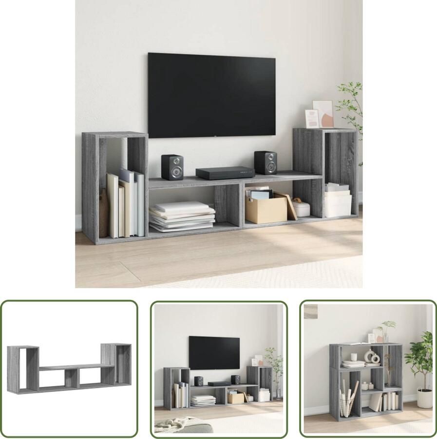 The Living Store Tv-meubelen 2 st 75x30x50 cm bewerkt hout grijs sonoma eiken Tv Meubel Salontafel Houten Tv Kast Grijze Tv Kast Media Kast - Foto 3