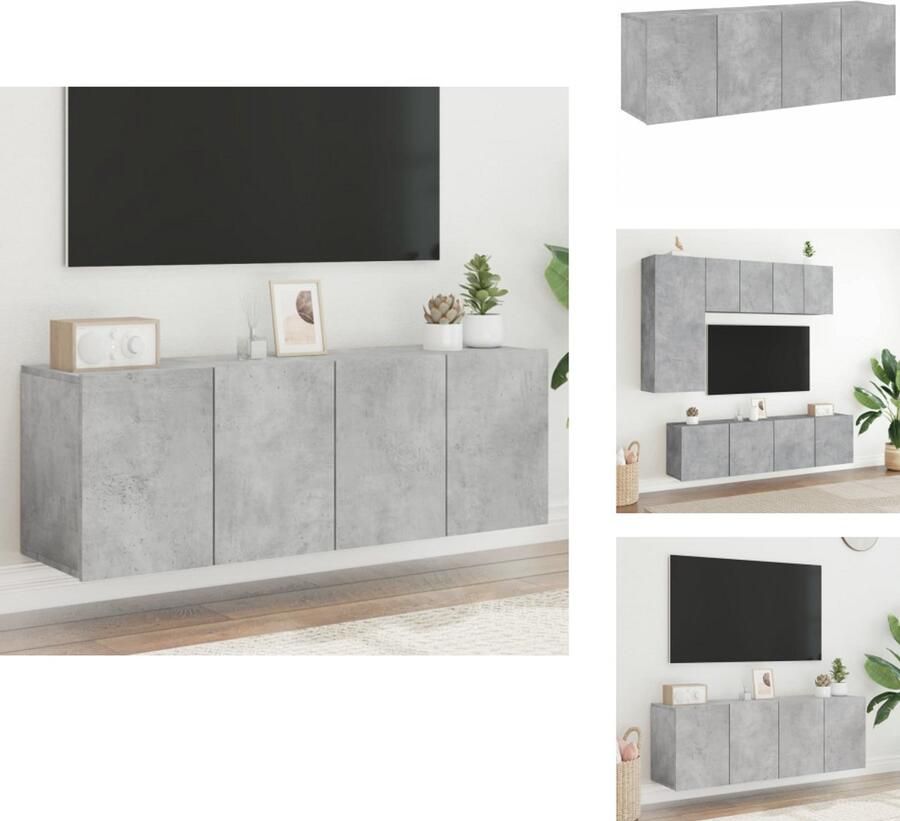 The Living Store Tv-meubels 2 st wandgemonteerd 60x30x41 cm betongrijs Tv-meubel Tv Kast Wandmontage Beton Grijs Houten Tv-meubel - Foto 4