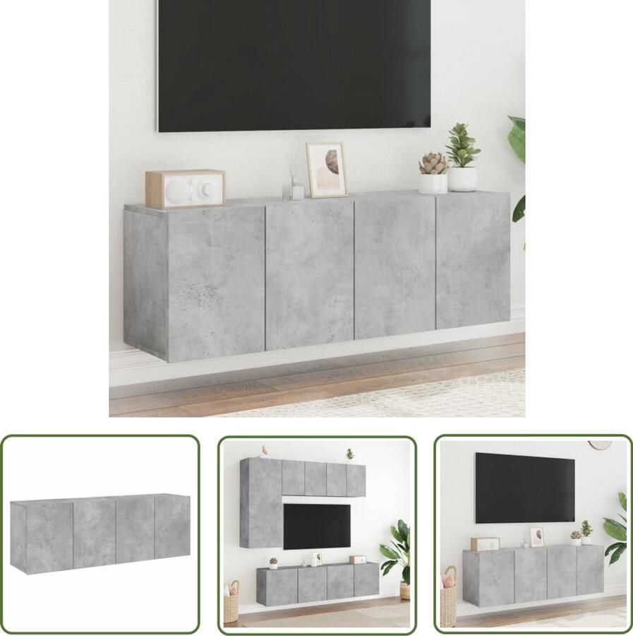 The Living Store Tv-meubels 2 st wandgemonteerd 60x30x41 cm betongrijs Tv-meubel Tv Kast Wandmontage Beton Grijs Houten Tv-meubel - Foto 3