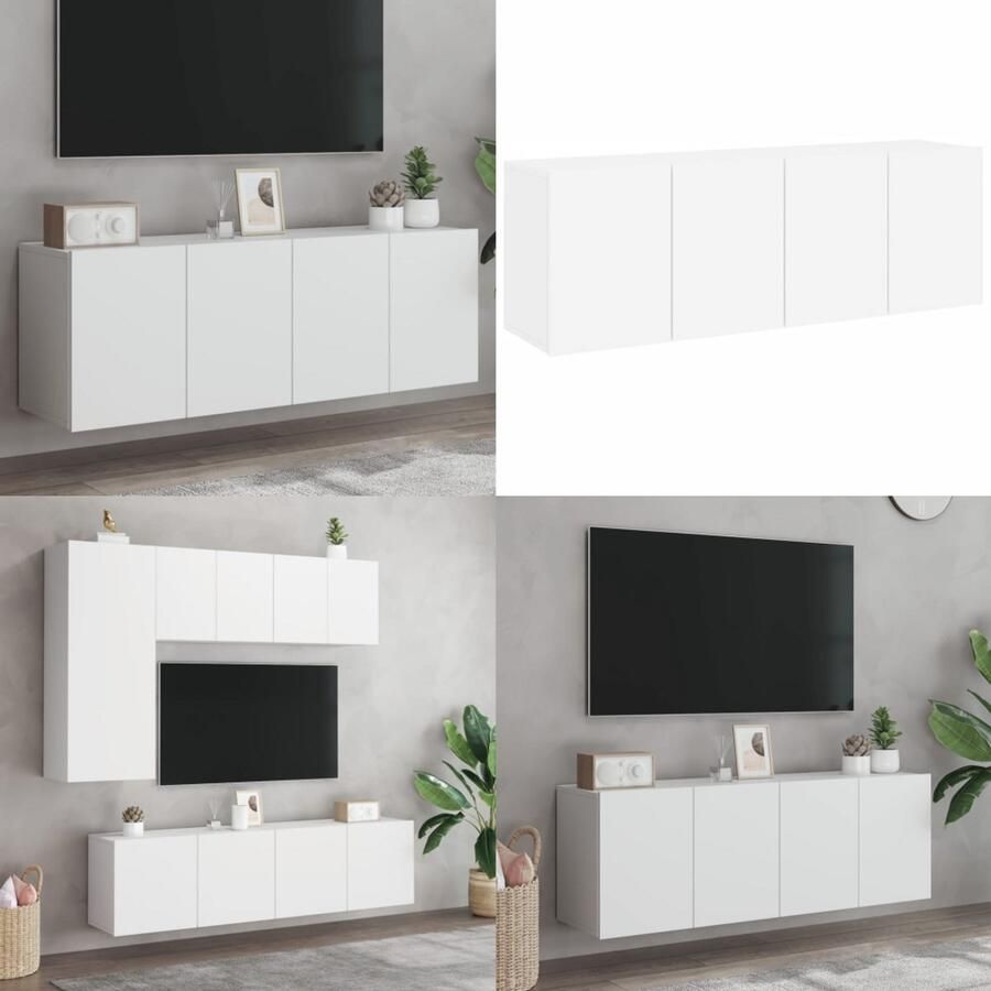 The Living Store Tv-meubels 2 st wandgemonteerd 60x30x41 cm wit Tv Kast Tv Meubel Wandmontage Houten Tv Stand Wit Tv Meubel - Foto 2