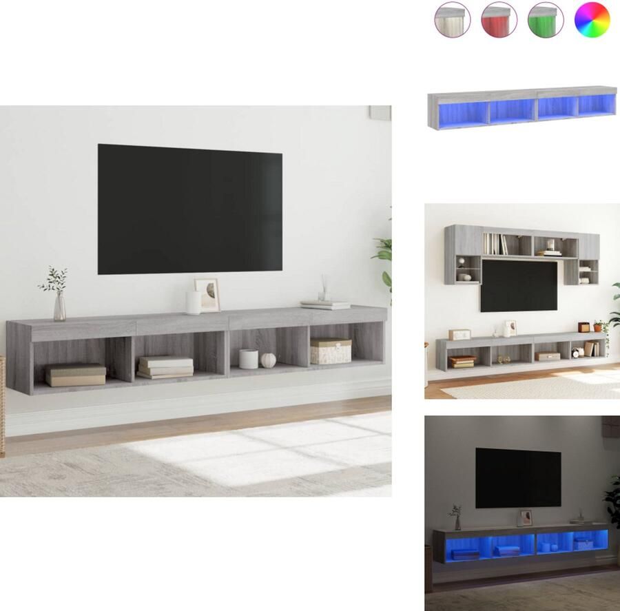 VidaXL Tv-meubel Tv-meubelen Tv Kast Opbergkast Tv-meubels met LED-verlichting 2 st 100x30x30 cm grijs sonoma