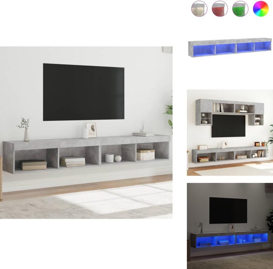 VidaXL Tv-meubel Tv-meubelen Tv Kast Opbergkast Tv-meubels met LED-verlichting 2 st 100x30x30 cm betongrijs