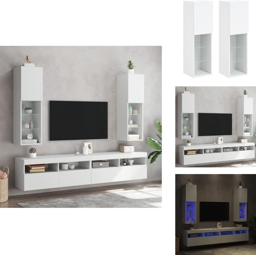 VidaXL Tv-meubel Tv-meubelen Tv Kast Opbergkast Tv-meubels met LED-verlichting 2 st 30 5x30x102 cm wit